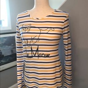 MAISON JULES Woman’s “Le Meow” Cat Long Sleeve Stripped Cotton Top Small